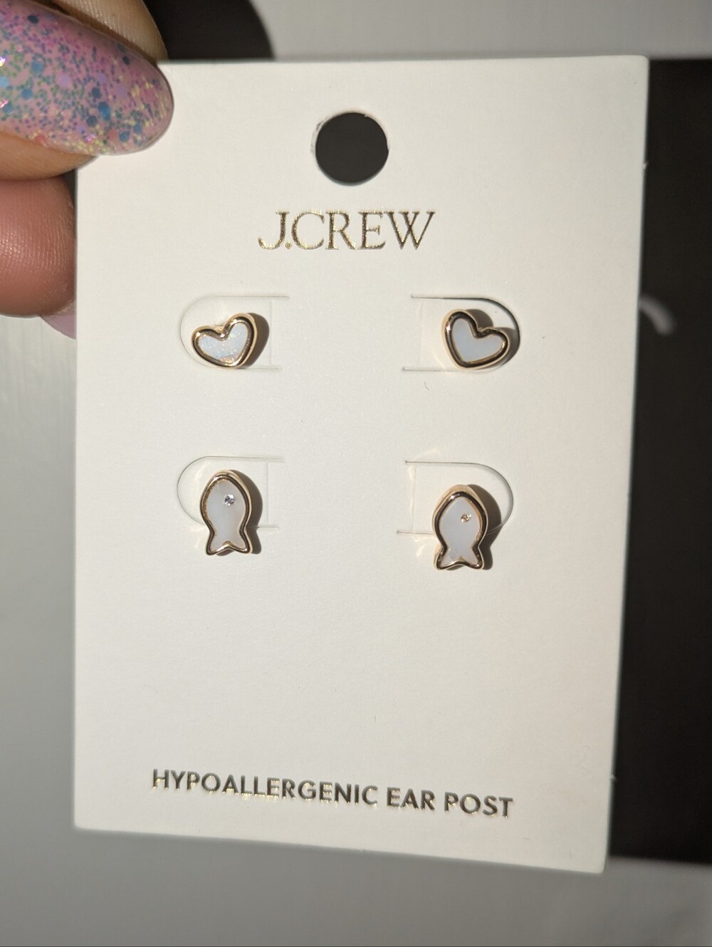 NWT J.Crew Fish & Heart Stud Earrings Set (Set of 2)